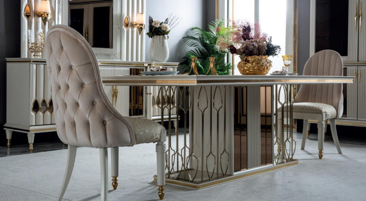 Esszimmer Set Weiß Esstisch Luxus 4x Stühle Anrichte Vitrine Neu 8tlg.