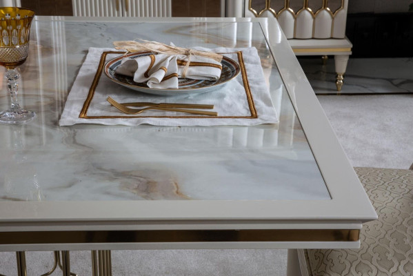 Esszimmer Set Weiß Esstisch Luxus 4x Stühle Anrichte Vitrine Neu 8tlg.