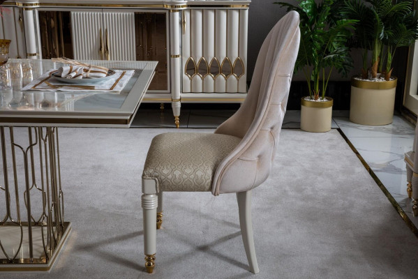 Esszimmer Set Weiß Esstisch Luxus 4x Stühle Anrichte Vitrine Neu 8tlg.