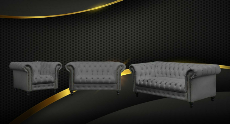 Dreisitzer Chesterfield Sofa Couch Polster Luxus Möbel Stoff Couchen