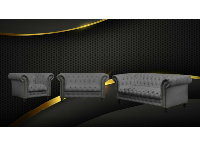 Dreisitzer Chesterfield Sofa Couch Polster Luxus Möbel Stoff Couchen