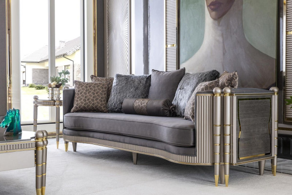 Wohnzimmer Set Grau 2x Sessel Sofagarnitur Beistelltisch Couchtisch 6tlg.