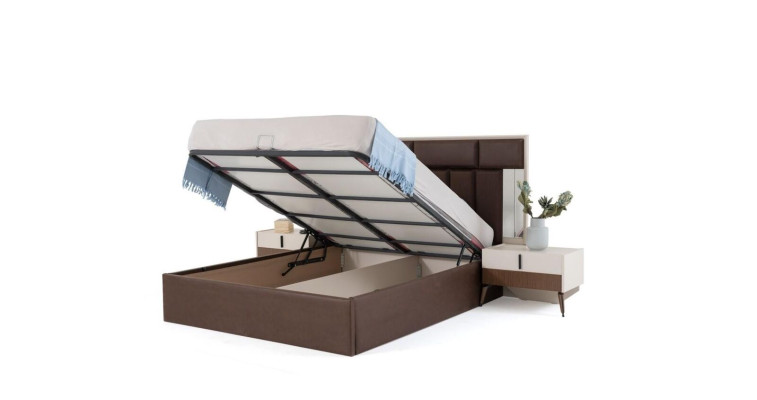 Schlafzimmer Garnitur Doppelbett Nachttische Braun 4tlg Holz Schrank