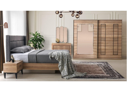 Komplette Schlafzimmermöbel Doppelbett Nachttische Braun Set 6tlg Bett