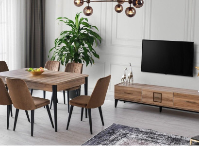 Essgruppe Esszimmer Esstisch Stühle Holz Set 8tlg Braun TV Ständer
