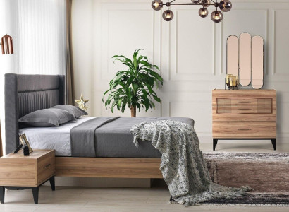 Komplette Schlafzimmermöbel Doppelbett Nachttische Braun 5tlg Kommode