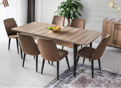Essgruppe Garnitur Esszimmer Esstisch Stühle Holz 7tlg Braun Tisch Set