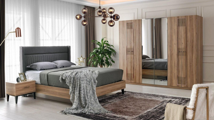 Schlafzimmer Garnitur Doppelbett Nachttische Braun Bett 4tlg Schrank