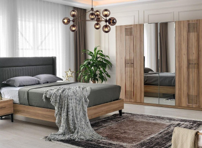 Schlafzimmer Garnitur Doppelbett Nachttische Braun Bett 4tlg Schrank
