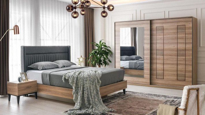Komplette Schlafzimmer Doppelbett Nachttische Braun Bett 4tlg Schrank
