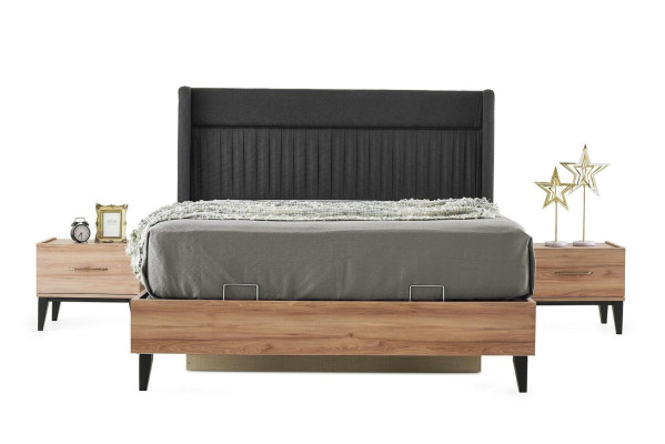 Garnitur Doppelbett Bett Nachttische Braun Schlafzimmer 3tlg Holz Set
