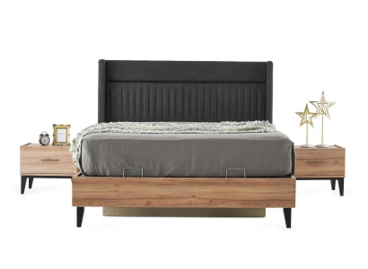 Garnitur Doppelbett Bett Nachttische Braun Schlafzimmer 3tlg Holz Set