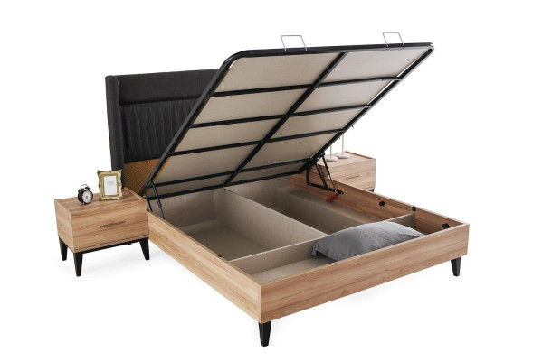 Garnitur Doppelbett Bett Nachttische Braun Schlafzimmer 3tlg Holz Set