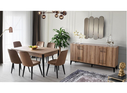 Essgruppe Garnitur Esszimmer Esstisch Stühle Holz 9tlg Braun Anrichte