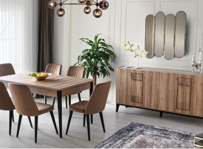 Essgruppe Garnitur Esszimmer Esstisch Stühle Holz 9tlg Braun Anrichte