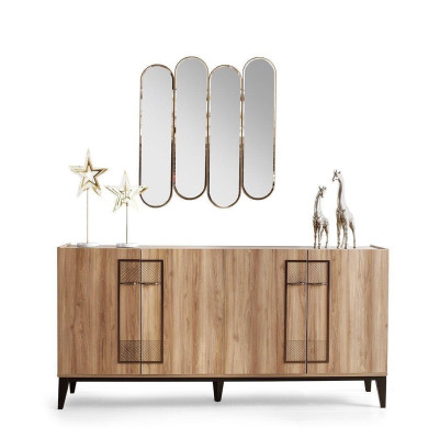 Essgruppe Garnitur Esszimmer Esstisch Stühle Holz 9tlg Braun Anrichte