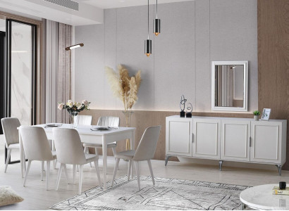 Esszimmer Garnitur Essgruppe Esstisch Stühle Holz 9tlg Weiß Anrichte