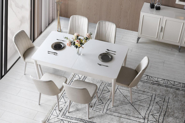 Essgruppe Garnitur Esszimmer Esstisch Stühle Holz 7tlg Weiß Modern