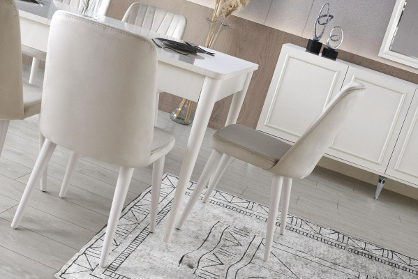 Essgruppe Garnitur Esszimmer Esstisch Stühle Holz 7tlg Weiß Modern