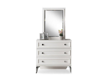 Komplette Kommode mit Spiegel Schrank Holzschrank Weiß Schlafzimmer