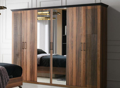 Holzschrank Schlafzimmerschrank Kleiderschrank Schrank Braun Spiegel