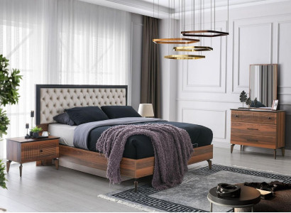 Schlafzimmer Garnitur Doppelbett Bett Nachttische Braun 5tlg Kommode