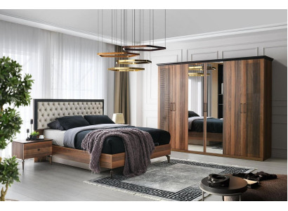 Komplette Doppelbett Bett Nachttische Braun Schlafzimmer 4tlg Schrank
