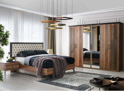 Komplette Doppelbett Bett Nachttische Braun Schlafzimmer 4tlg Schrank
