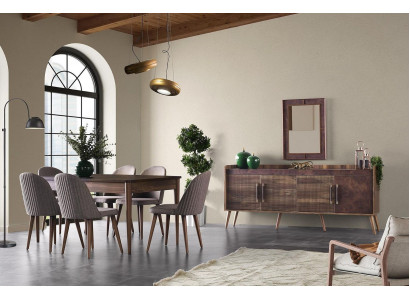 Essgruppe Garnitur Esszimmer Esstisch Stühle Holz Set 9tlg Braun Anrichte