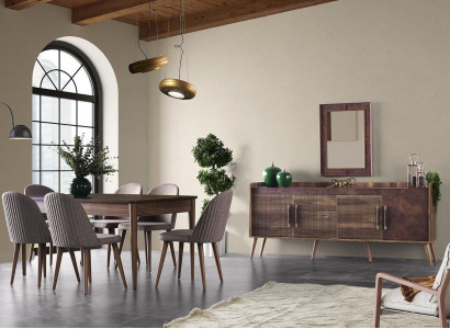 Essgruppe Garnitur Esszimmer Esstisch Stühle Holz Set 9tlg Braun Anrichte
