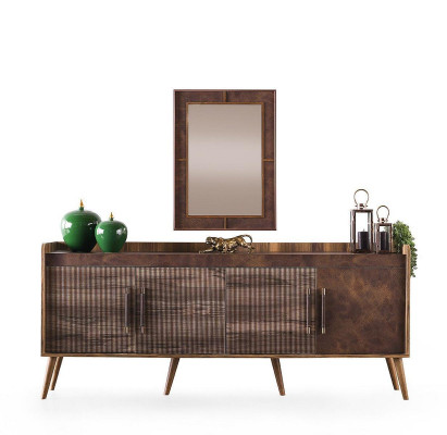 Essgruppe Garnitur Esszimmer Esstisch Stühle Holz Set 9tlg Braun Anrichte