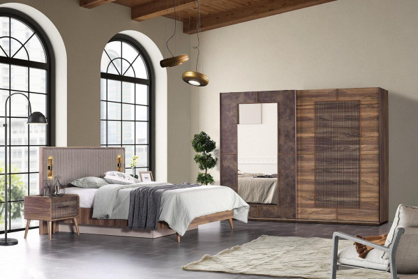 Garnitur Doppelbett Bett Nachttische Braun Schlafzimmer 4tlg Schrank