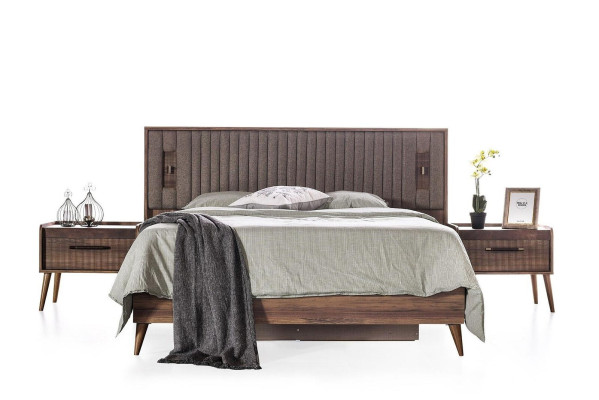 Garnitur Doppelbett Bett Nachttische Braun Schlafzimmer 4tlg Schrank