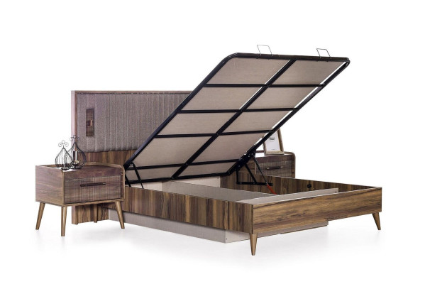 Garnitur Doppelbett Bett Nachttische Braun Schlafzimmer 4tlg Schrank
