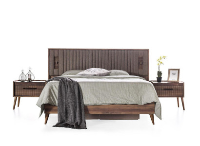 Komplette Schlafzimmer Doppelbett Nachttische Braun Bett 3tlg Holzbett