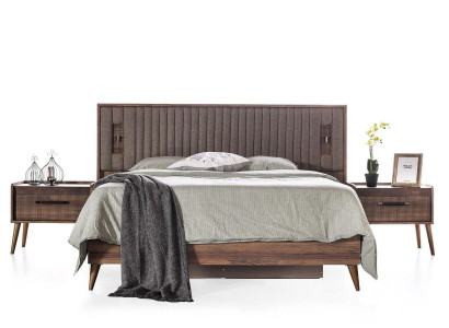 Komplette Schlafzimmer Doppelbett Nachttische Braun Bett 3tlg Holzbett