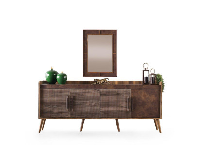 Garnitur Anrichte Sideboard Schrank Holzschrank Braun Holz Spiegel