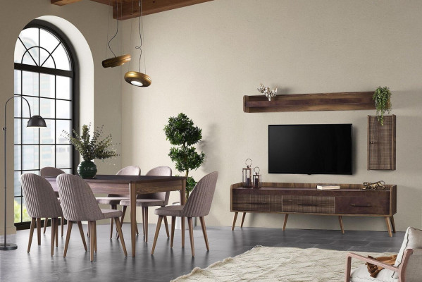 Essgruppe Esszimmer Essecke Esstisch Stühle Holz 10tlg RTV Tisch Braun