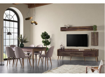 Essgruppe Esszimmer Essecke Esstisch Stühle Holz 10tlg RTV Tisch Braun
