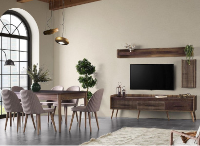Essgruppe Esszimmer Essecke Esstisch Stühle Holz 10tlg RTV Tisch Braun