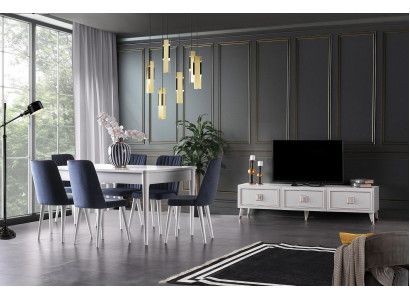 Essgruppe Esszimmer Essecke Esstisch Stühle Holz 7tlg RTV Tisch Weiß