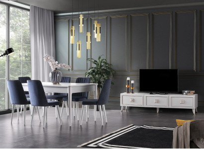 Essgruppe Esszimmer Essecke Esstisch Stühle Holz 7tlg RTV Tisch Weiß