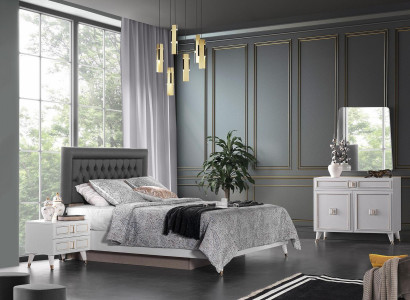 Komplette Schlafzimmer Doppelbett Nachttische Weiß Kommode Bett 5tlg