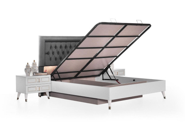 Schlafzimmer Garnitur Doppelbett Bett Nachttische Grau Luxus Set 3tlg