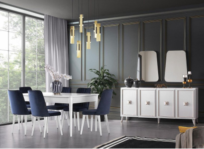 Essgruppe Esszimmer Essecke Esstisch Stühle Holz 9tlg Anrichte Weiß