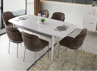 Essgruppe Esszimmer Esstisch Stühle Essecke Weiß Holz 7tlg Ausziehbar