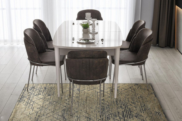 Essgruppe Esszimmer Esstisch Stühle Essecke Weiß Holz 7tlg Ausziehbar