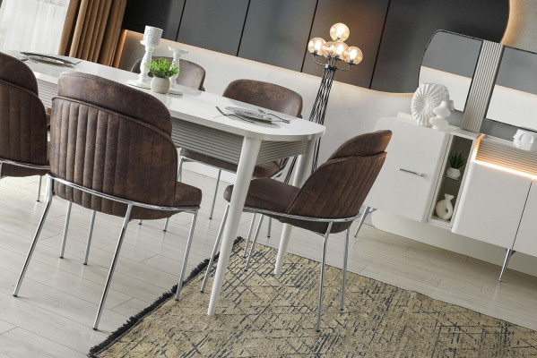 Essgruppe Esszimmer Esstisch Stühle Essecke Weiß Holz 7tlg Ausziehbar