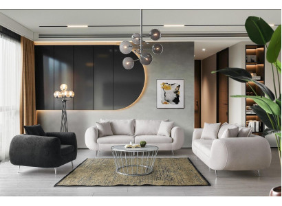 Komplette Couchgarnitur Dreisitzer Sessel Stoff Polstersofa 3tlg Weiß