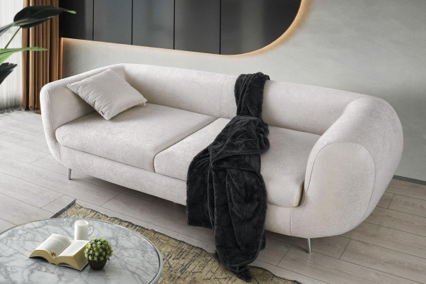 Komplette Couchgarnitur Dreisitzer Sessel Stoff Polstersofa 3tlg Weiß